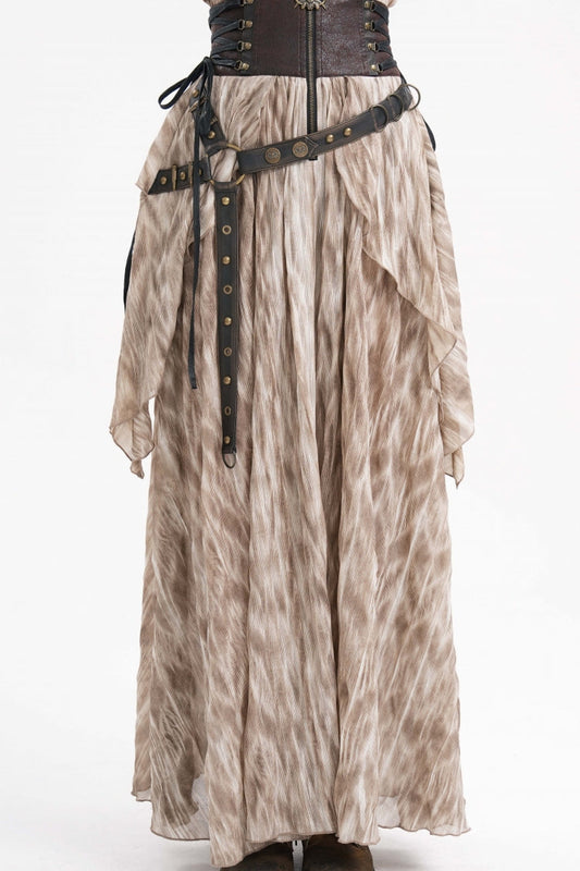 Ruffled Lolita Skirt - Ruffle Lace-up Eyelets Rivets, Apricot, Long Length, Women's Style - additional product view 2