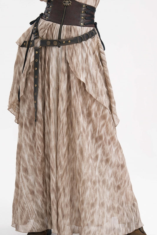 Ruffled Lolita Skirt - Ruffle Lace-up Eyelets Rivets, Apricot, Long Length, Women's Style - main product image