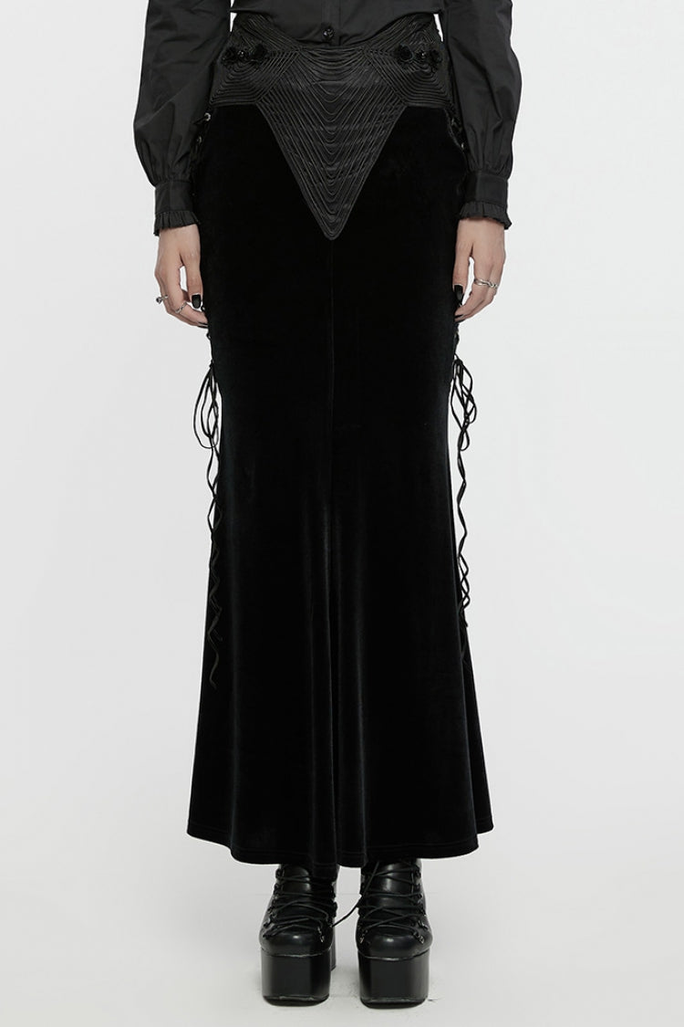 Ruffled Lolita Skirt - Ruffle Rose Embroidery Lace-up, Black, Women's Style, Ruffled - main product image