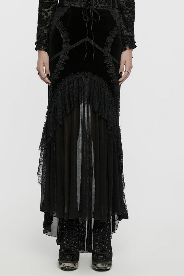 Ruffled Lolita Skirt - Ruffle Stitching Lace Fishtailed, Black, Women's Style, Lace Trim - main product image