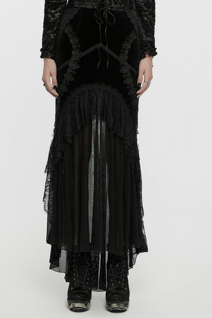 Ruffled Lolita Skirt - Ruffle Stitching Lace Fishtailed, Black, Women's Style, Lace Trim - main product image