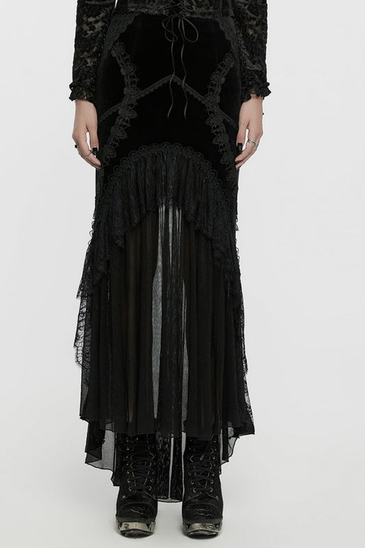 Ruffled Lolita Skirt - Ruffle Stitching Lace Fishtailed, Black, Women's Style, Lace Trim - main product image