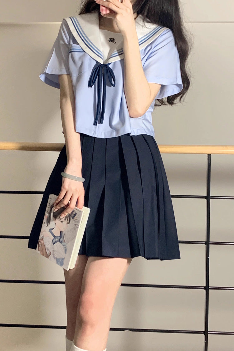 Ruffled Lolita Skirt - Sailor, Blue, Pleated, Sweet Style, Long Sleeves - additional product view 4