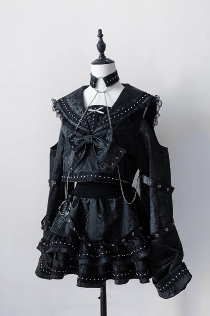 Ruffled Lolita Skirt - Serpent Devour, Black, Bow Detail, Ruffled, Printed - additional product view 3