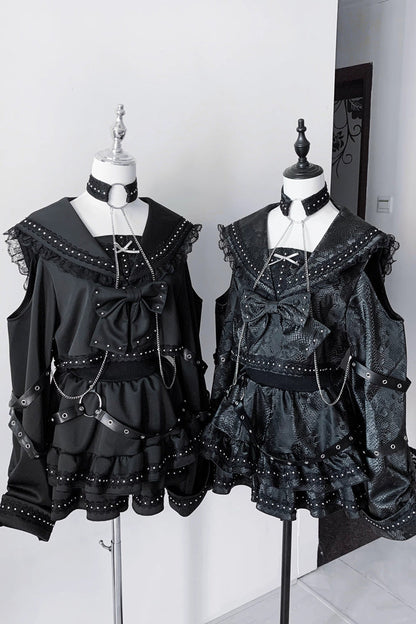 Ruffled Lolita Skirt - Serpent Devour, Black, Bow Detail, Ruffled, Printed - additional product view 4