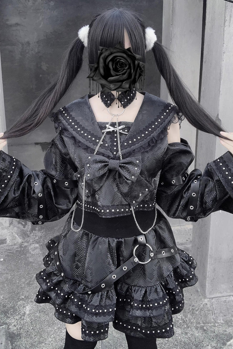 Ruffled Lolita Skirt - Serpent Devour, Black, Bow Detail, Ruffled, Printed - additional product view 5