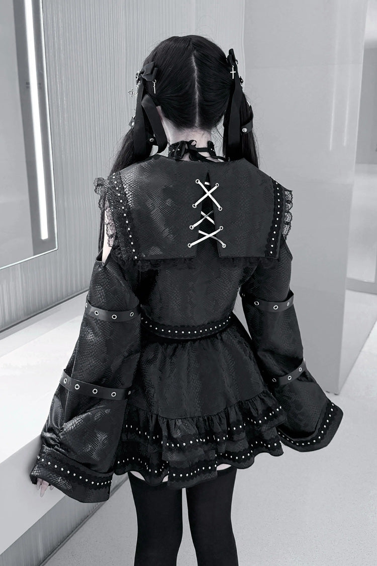 Ruffled Lolita Skirt - Serpent Devour, Black, Bow Detail, Ruffled, Printed - additional product view 6