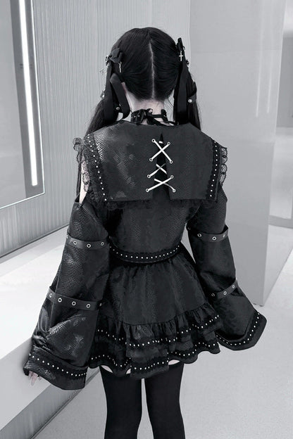 Ruffled Lolita Skirt - Serpent Devour, Black, Bow Detail, Ruffled, Printed - additional product view 6