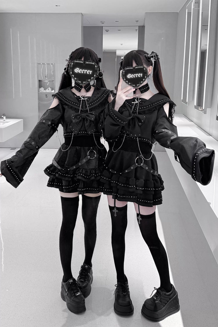 Ruffled Lolita Skirt - Serpent Devour, Black, Bow Detail, Ruffled, Printed - additional product view 7