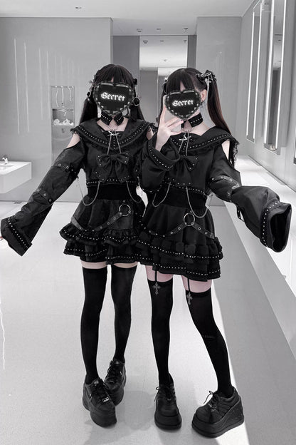 Ruffled Lolita Skirt - Serpent Devour, Black, Bow Detail, Ruffled, Printed - additional product view 7