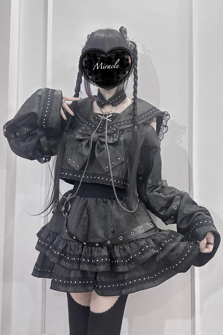 Ruffled Lolita Skirt - Serpent Devour, Black, Bow Detail, Ruffled, Printed - additional product view 8