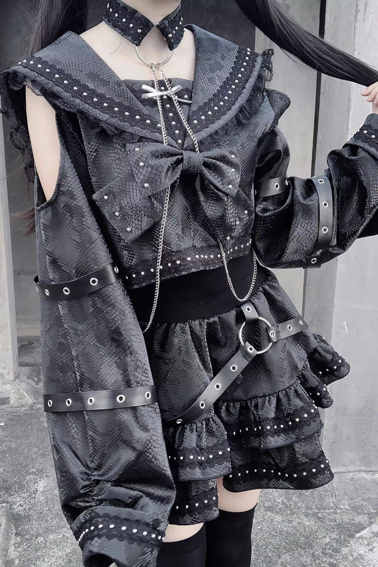 Ruffled Lolita Skirt - Serpent Devour, Black, Bow Detail, Ruffled, Printed - additional product view 9
