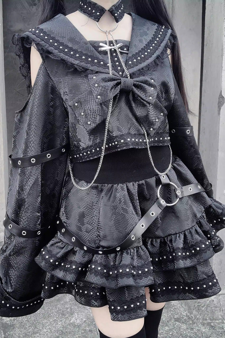 Ruffled Lolita Skirt - Serpent Devour, Black, Bow Detail, Ruffled, Printed - additional product view 10