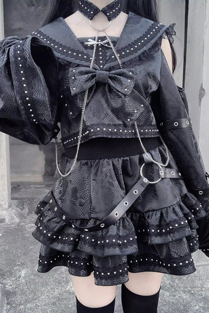 Ruffled Lolita Skirt - Serpent Devour, Black, Bow Detail, Ruffled, Printed - additional product view 11
