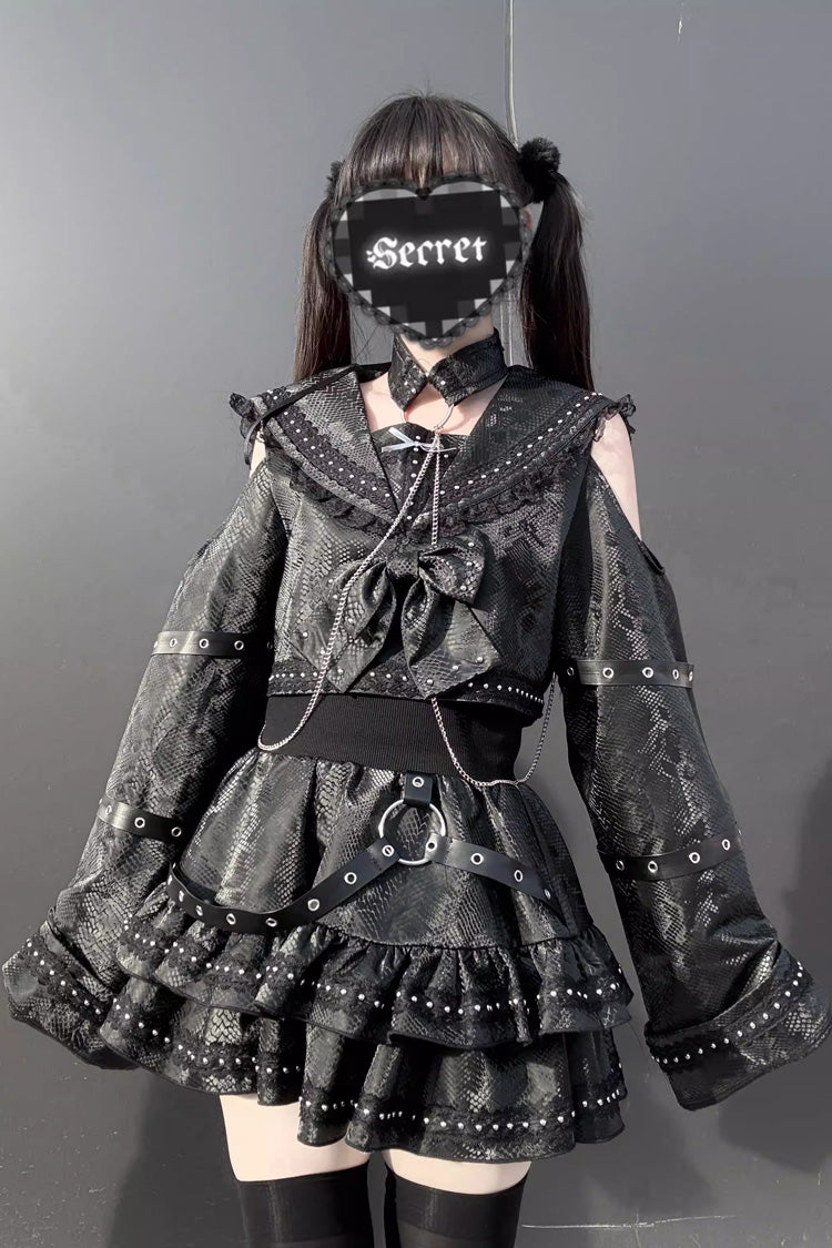 Ruffled Lolita Skirt - Serpent Devour, Black, Bow Detail, Ruffled, Printed - main product image