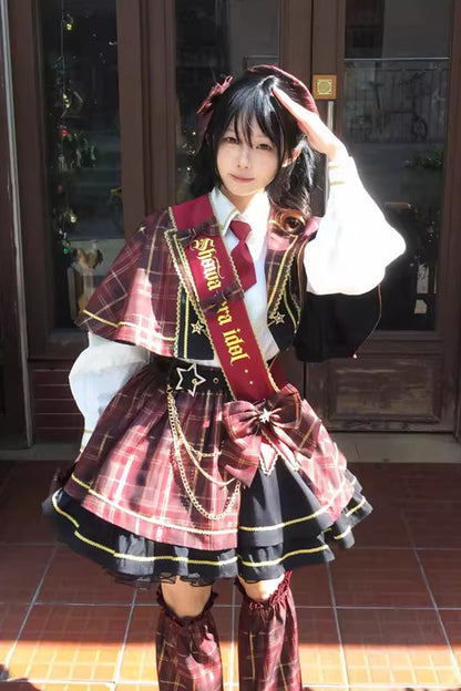 Ruffled Lolita Skirt - Shōwa Little Idol, Red, Ruffled, Long Sleeves, Classic Style - additional product view 3