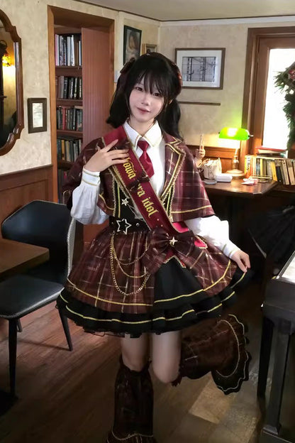 Ruffled Lolita Skirt - Shōwa Little Idol, Red, Ruffled, Long Sleeves, Classic Style - additional product view 6