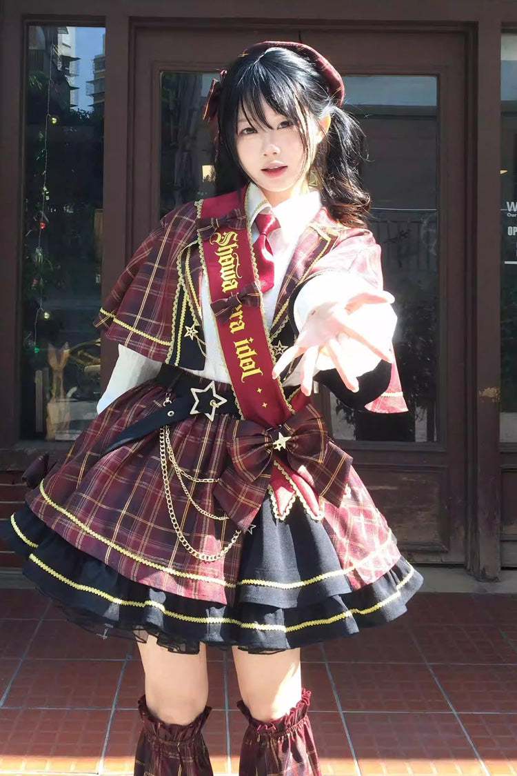 Ruffled Lolita Skirt - Shōwa Little Idol, Red, Ruffled, Long Sleeves, Classic Style - main product image