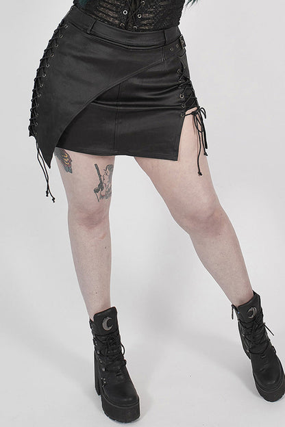 Ruffled Lolita Skirt - Side Metal Clasp Lace-up, Black, High-Low Hem, Plus Size - additional product view 2