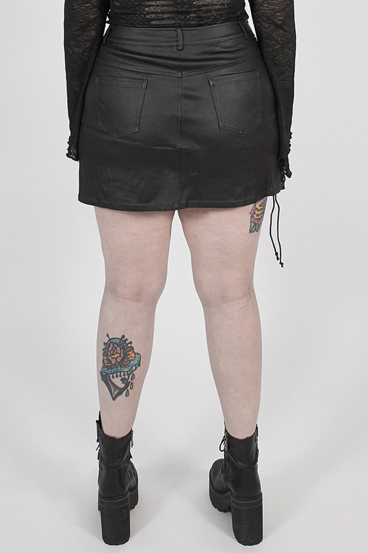 Ruffled Lolita Skirt - Side Metal Clasp Lace-up, Black, High-Low Hem, Plus Size - additional product view 3