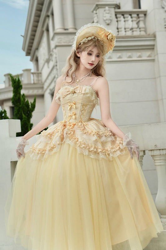 Ruffled Lolita Skirt - Sissi's Pilgrimage, Yellow, Long Version, Long Length, Lace Trim - additional product view 2