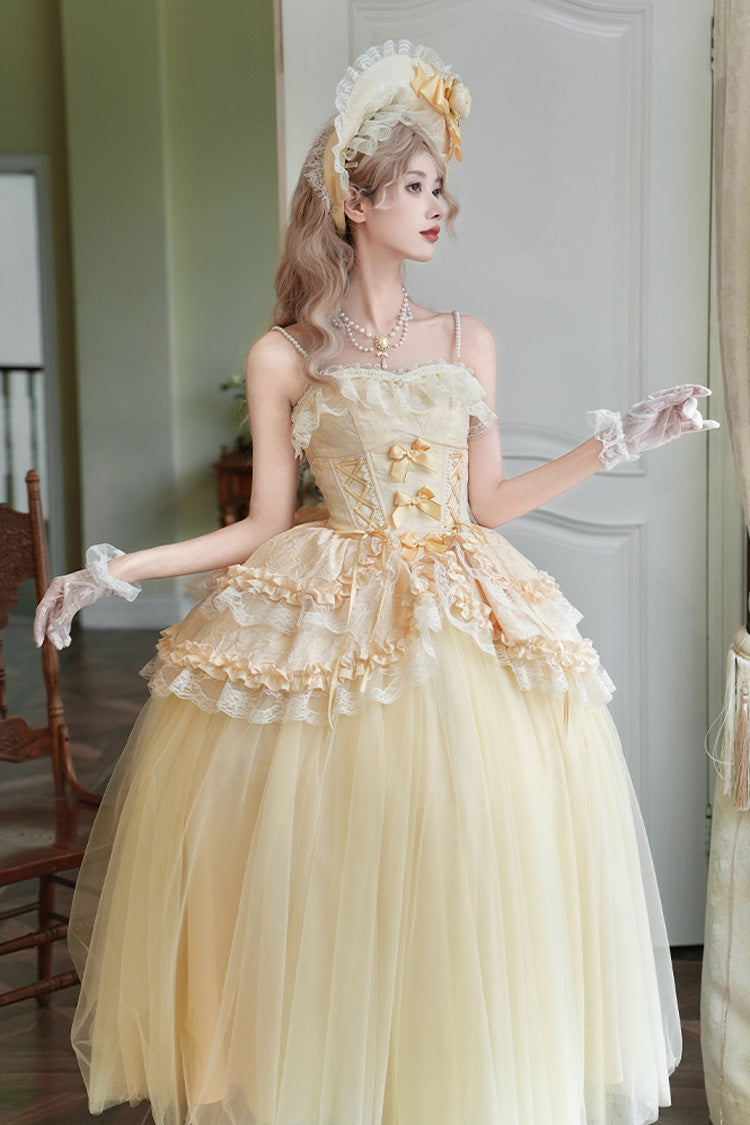 Ruffled Lolita Skirt - Sissi's Pilgrimage, Yellow, Long Version, Long Length, Lace Trim - additional product view 3