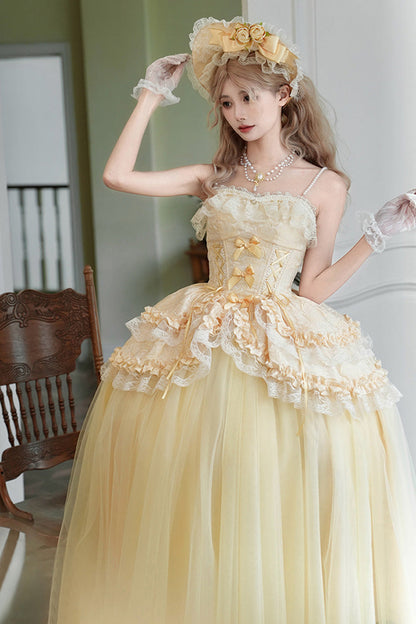 Ruffled Lolita Skirt - Sissi's Pilgrimage, Yellow, Long Version, Long Length, Lace Trim - additional product view 4
