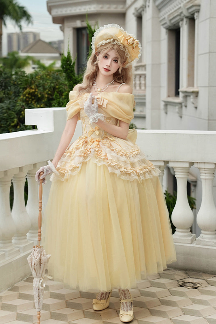 Ruffled Lolita Skirt - Sissi's Pilgrimage, Yellow, Long Version, Long Length, Lace Trim - main product image