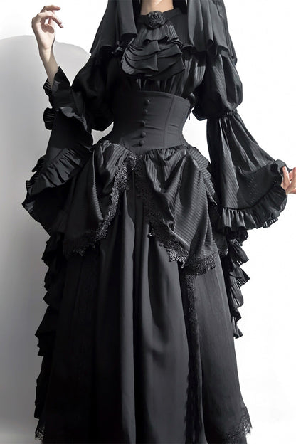 Ruffled Lolita Skirt - Sleepwalking, Black, Plus Size, Gothic Style, Lace Trim - additional product view 3