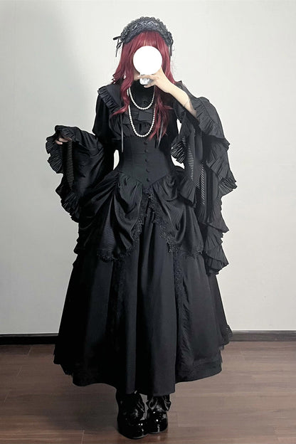 Ruffled Lolita Skirt - Sleepwalking, Black, Plus Size, Gothic Style, Lace Trim - additional product view 4