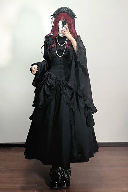 Ruffled Lolita Skirt - Sleepwalking, Black, Plus Size, Gothic Style, Lace Trim - additional product view 5