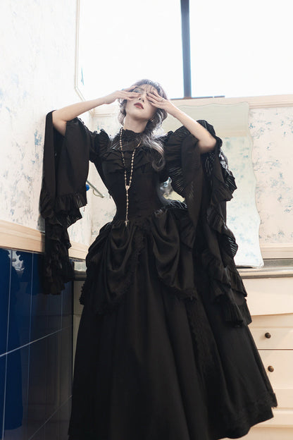 Ruffled Lolita Skirt - Sleepwalking, Black, Plus Size, Gothic Style, Lace Trim - additional product view 9