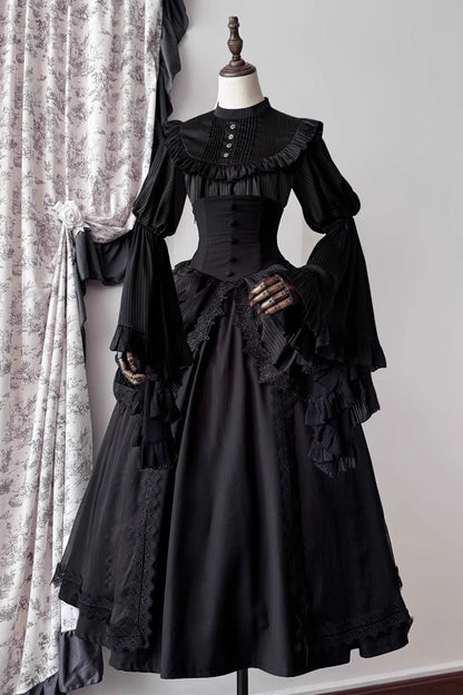Ruffled Lolita Skirt - Sleepwalking, Black, Plus Size, Gothic Style, Lace Trim - main product image