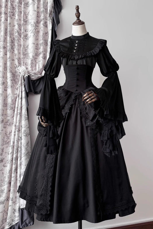 Ruffled Lolita Skirt - Sleepwalking, Black, Plus Size, Gothic Style, Lace Trim - main product image