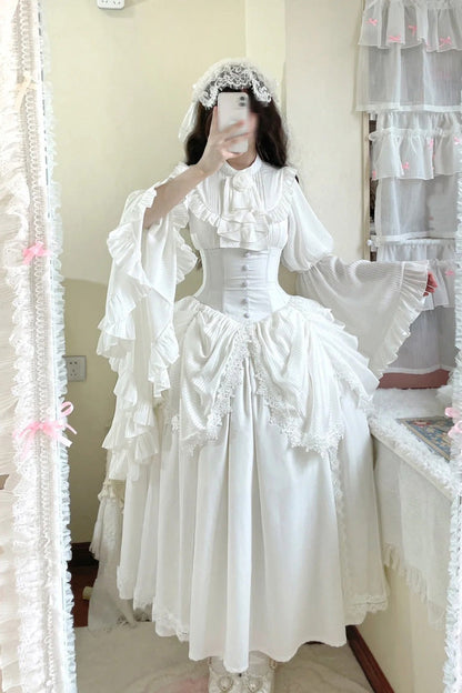 Ruffled Lolita Skirt - Sleepwalking, White, Plus Size, Long Sleeves, Gothic Style - additional product view 3