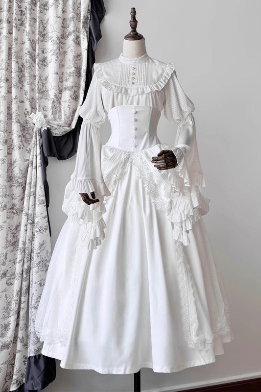 Ruffled Lolita Skirt - Sleepwalking, White, Plus Size, Long Sleeves, Gothic Style - main product image