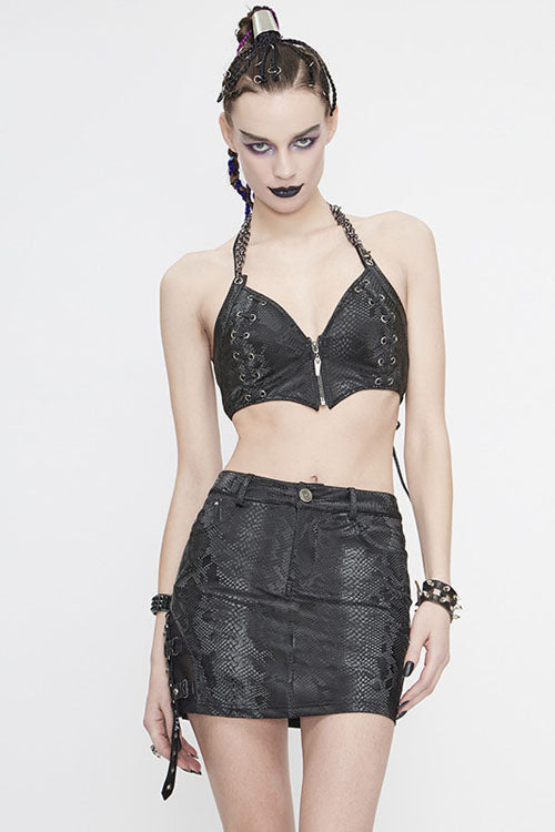 Ruffled Lolita Skirt - Snakeskin Print Asymmetric, Black, Women's Style, Printed - additional product view 5
