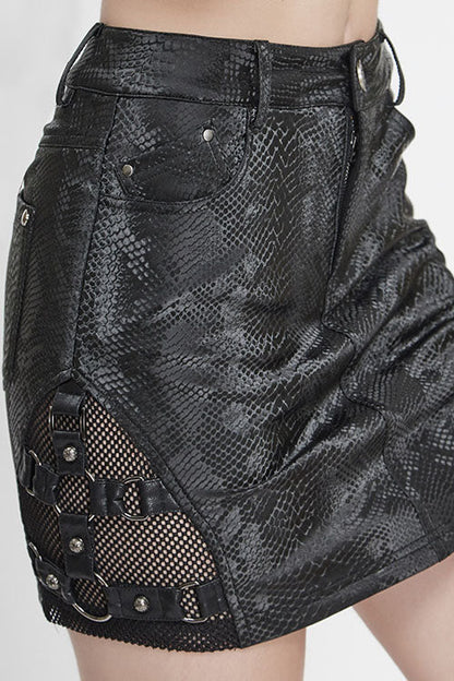 Ruffled Lolita Skirt - Snakeskin Print Asymmetric, Black, Women's Style, Printed - additional product view 6