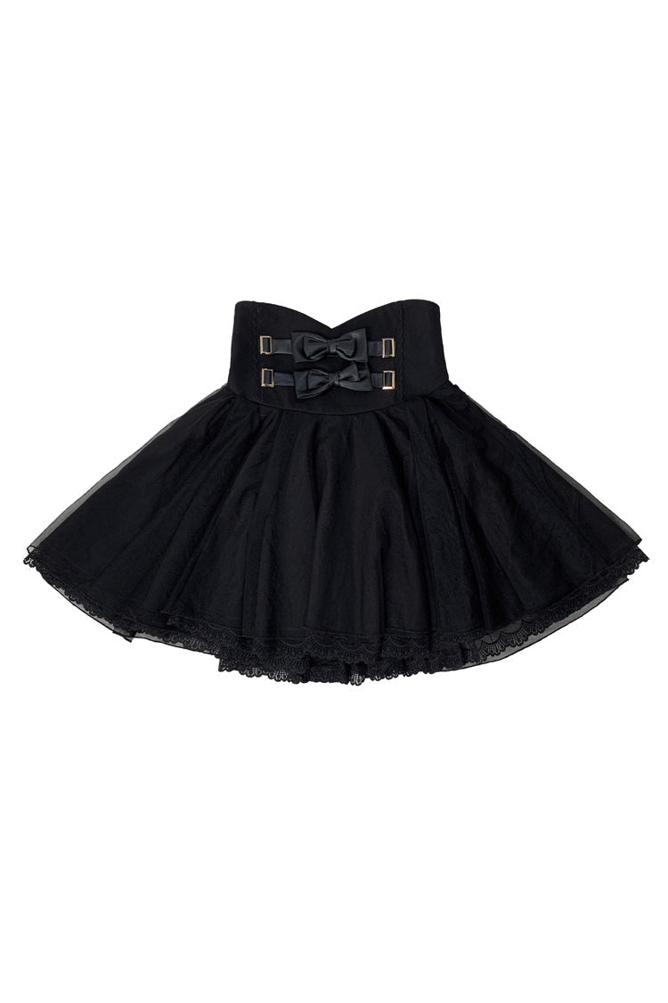 Ruffled Lolita Skirt - Solid Color Bowknot Jirai, Black, Bow Detail, Sweet Style - additional product view 3
