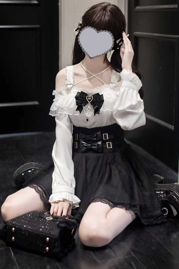 Ruffled Lolita Skirt - Solid Color Bowknot Jirai, Black, Bow Detail, Sweet Style - additional product view 4