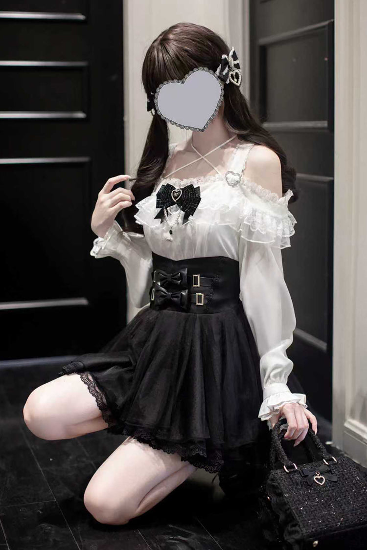 Ruffled Lolita Skirt - Solid Color Bowknot Jirai, Black, Bow Detail, Sweet Style - additional product view 5