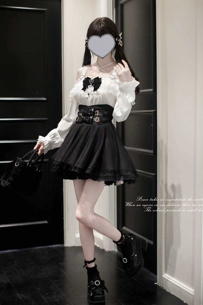 Ruffled Lolita Skirt - Solid Color Bowknot Jirai, Black, Bow Detail, Sweet Style - additional product view 6