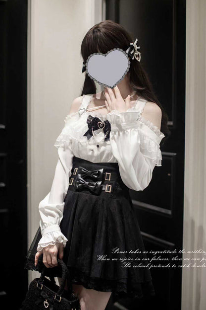 Ruffled Lolita Skirt - Solid Color Bowknot Jirai, Black, Bow Detail, Sweet Style - additional product view 7