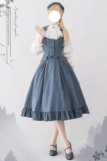 Ruffled Lolita Skirt - Solid Color Ruffle Fishbone, 4 Colors, Classic Style, Ruffled - S Blue / M Blue / L Blue option