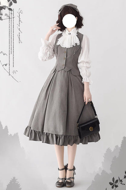 Ruffled Lolita Skirt - Solid Color Ruffle Fishbone, 4 Colors, Classic Style, Ruffled - S Grey / M Grey / L Grey option