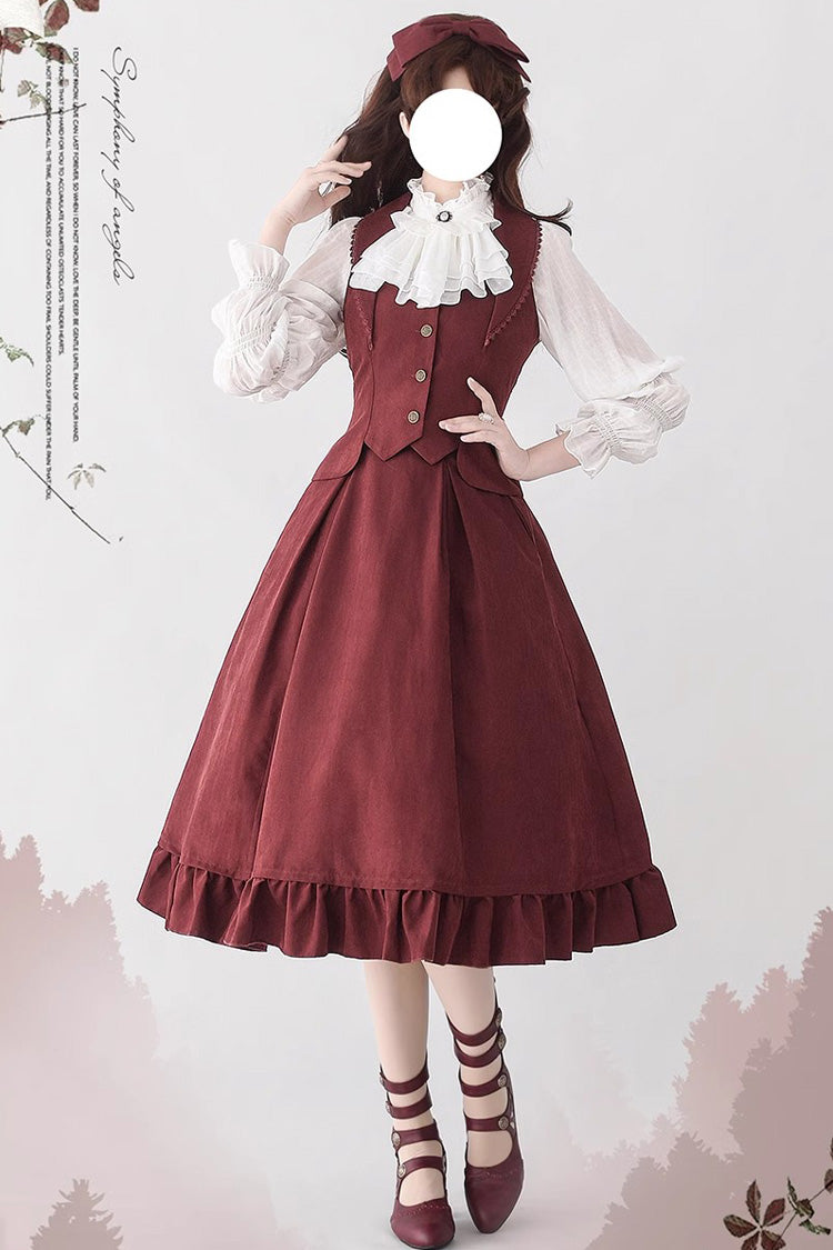 Ruffled Lolita Skirt - Solid Color Ruffle Fishbone, 4 Colors, Classic Style, Ruffled - S Red / M Red / L Red option