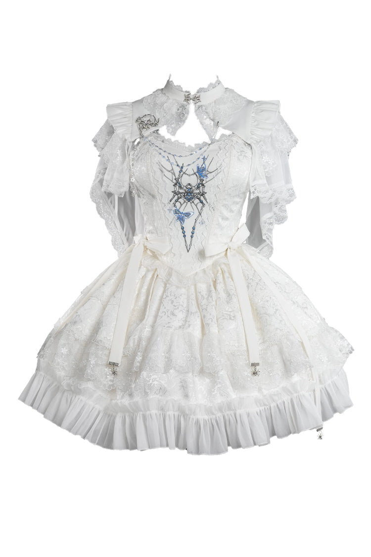 Ruffled Lolita Skirt - Spider Embroidery Bowknot Lace, White, Lace Trim, Embroidered - additional product view 3