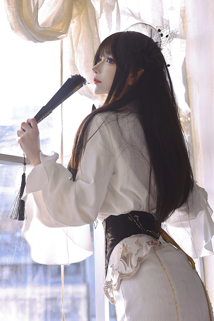 Ruffled Lolita Skirt - Star Gate, White, Long Length, Short Length, Bow Detail - additional product view 5