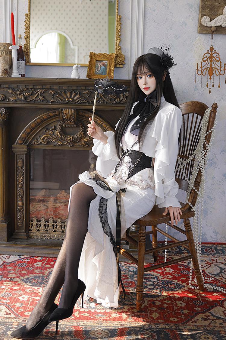 Ruffled Lolita Skirt - Star Gate, White, Long Length, Short Length, Bow Detail - additional product view 6