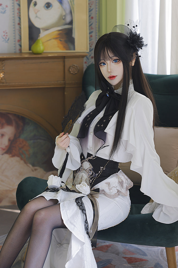 Ruffled Lolita Skirt - Star Gate, White, Long Length, Short Length, Bow Detail - additional product view 8